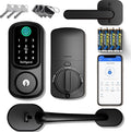 Keyless Entry Door Lock Deadbolt with Handle Set, Smart Door Lock for Front Door, Auto Lock Compatible with Alexa, Black
