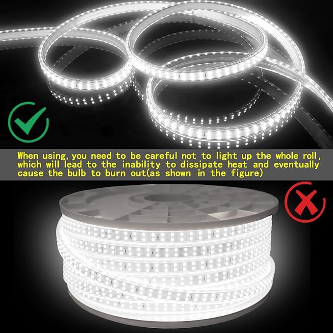 LAMPHOME 6000K 120V LED Strip Light, 150FT 9000LED Waterproof for Outdoor Indoor, Every 1.5ft Cuttable Lighting Rope Light, 17.5x7.8mm ETL Listed,White
