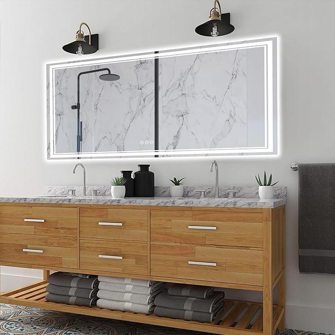 60x40 Inch Led Mirror for Bathroom with Front Light and Backlit, Bathroom Mirror with Led Lights, Vanity Mirror with Lights for Wall, Anti-Fog, Dimmable, Memory Function, Tempered Glass