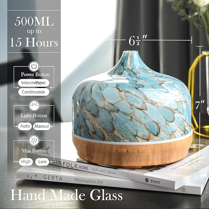 Porseme Giant+Blue Giant Essential Oil Diffuser 3D Glass Aromatherapy Ultrasonic Humidifier Cool Mist, Auto Shut-Off,Timer Setting, BPA Freefor Home Office Hotel Yoga Gym Leisure SPA Gift
