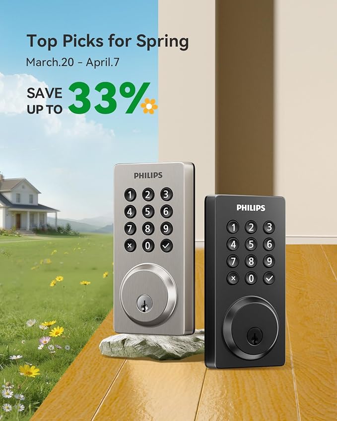 Philips WiFi Smart Keypad Deadbolt Lock, App Remote Control, No Hub Required, Support Alexa & Google Assistant, Keyless Entry Door Lock with Auto Lock, Digital Smart Locks for Front Door, Satin Nickel