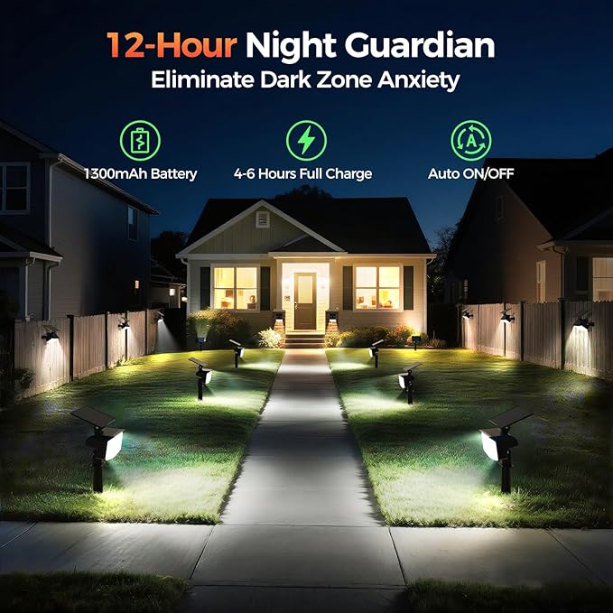 Large Solar Spot Lights Outdoor Waterproof IP67, 1000 Lumens High Brightness, 92 LEDs Solar Spotlight with 3 Lighting Modes, Dusk to Dawn Solar Landscape Lights for Yard, Garden (Cool White)- 8 Pack