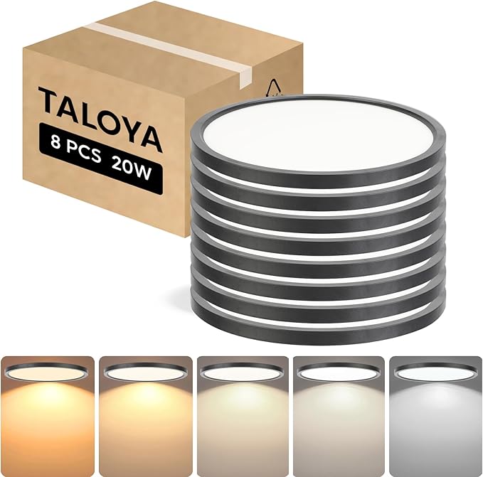 TALOYA12 Inch Flush Mount LED Ceiling Light Fixture, 8 Pack Black Ceiling Light for Bedroom Kitchen Living Room Laundry, 5 CCT Selectable, Easy to Install and Ultra Slim,Non-dimmable