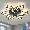 HuixuTe 28" Black Modern Flower Dimmable Ceiling Light Fixture, 9 Leaves Low Profile Flush Mount Ceiling Light for Living Room Dining Room Bedroom