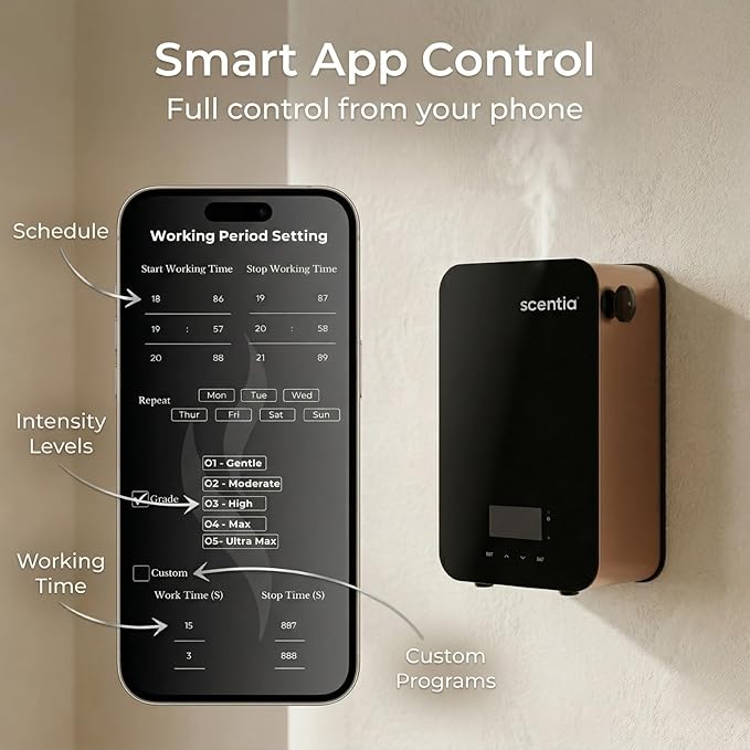 Smart Bluetooth HVAC System with App Control Scent Diffuser | Waterless Diffuser for Home, Office, Large Room, Studio, Yoga,| Coverage Upto 2000 Sq.ft | Scentia CASA SC 2000 Black