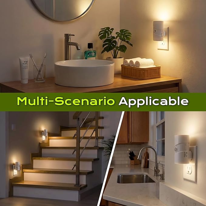 Plug in Night Light Motion Sensor, Dimmable LED Nightlight 2 Pack with 3 Color Modes, 4-Level Brightness, Dusk to Dawn Sensor, Ultra Slim Wall Lighting for Hallway Bathroom Bedroom Stairs Nursery