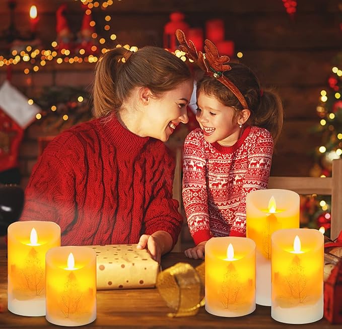 Maple Leaf Flameless Candles Flickering Battery Operated Decorative Candles Set Pack of 3(D: 3" x H: 4" 5" 6") LED Candles with Remote Control Timer (Maple Leaf Candles)
