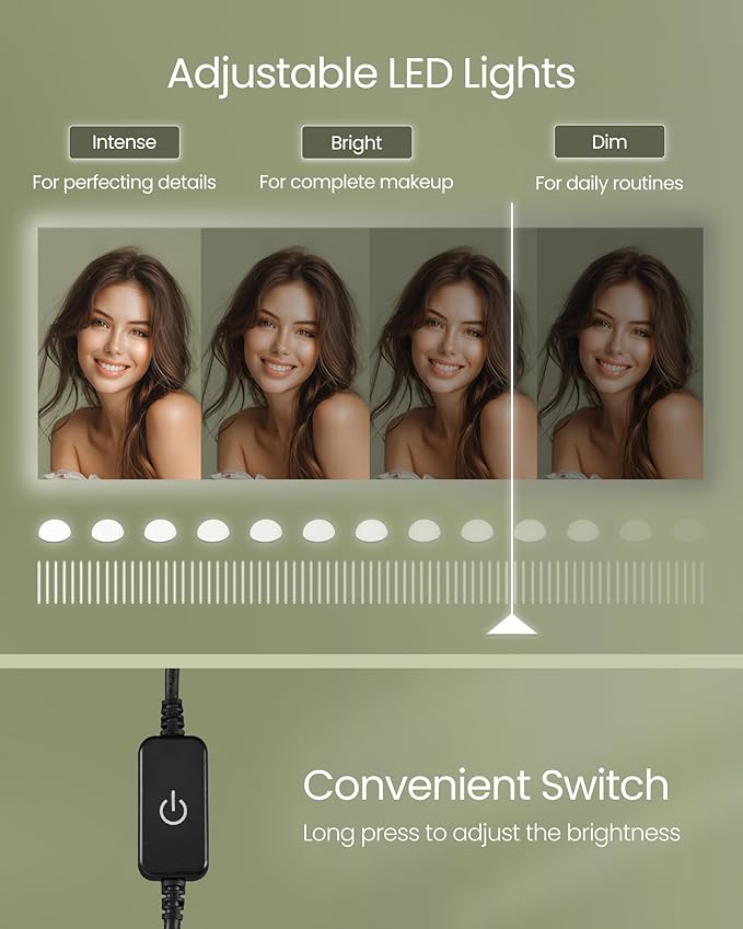 VASAGLE Kailyn Collection - Vanity Desk with Power Outlets and LED Lights, 35.4-Inch Wide Makeup Table with Mirror, Drawer and Cabinet, for Bedroom, Ink Black URDT128C01S