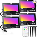 LED Flood Light Outdoor 500W Equivalent 5000LM,Bluetooth RGBW Colored Floodlight Landscape Lighting with APP Control,DIY Scenes,Timing, IP66 Waterproof,2700K,Color Changing Uplight with Ground Stakes