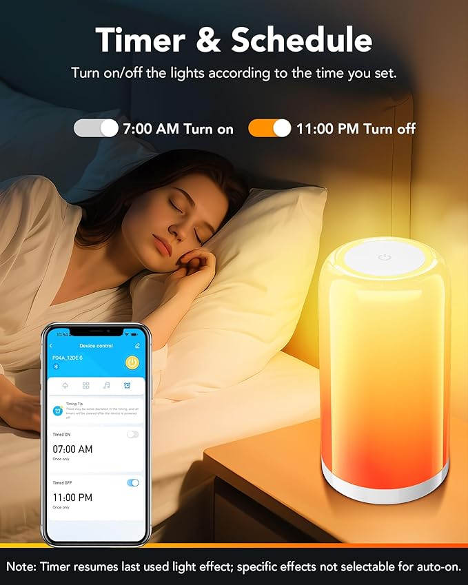 VOLIVO Smart RGBCW+IC Table Lamp - Touch Control, Dimmable Night Light, Plug-in Design; Compatible with Alexa & Google Assistant. A Stylish Decorative Gift.