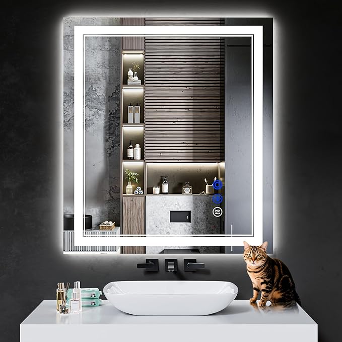 36"x32" LED Bathroom Mirror with Anti-Fog, Stepless Dimmable Lights, 3 Color Modes, Shatter-Proof Tempered Glass,Waterproof Design