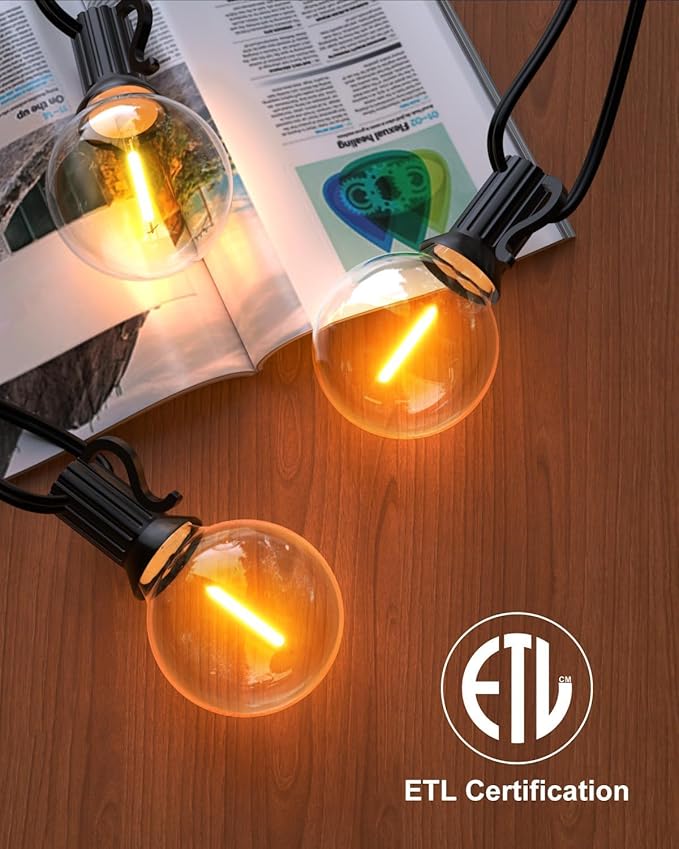 GLUROO 200FT(100FT*2PC) Outdoor String Lights, G40 LED Patio Lights with 100+4 Bulbs, Waterproof Shatterproof Dimmable Globe Hanging Outdoor Patio Lights Cafe, Bistro Outside Lights for Patio