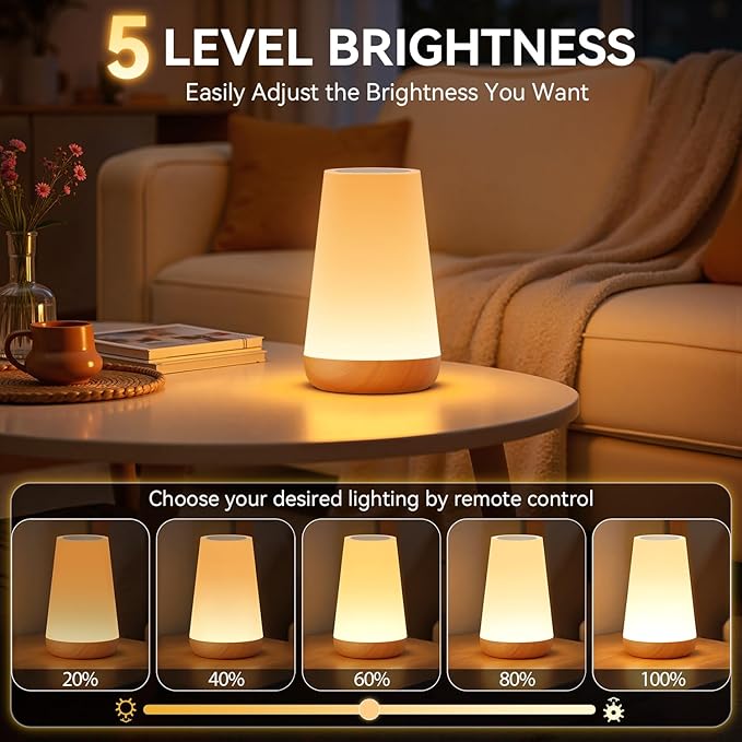 Auxmir LED Night Light Bedside Lamp Touch and Remote Control Dimmable Tabletop 13 RGB Colors Changing 5 Brightness Adjustable Rechargeable Portable Lamp for Baby Kids Nursery Bedroom Bathroom Camping