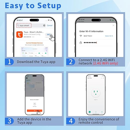 WiFi Smart Outlet Plug with Remote,GreenCycle 3 Electric Smart Plug with Remote,Compatible with Alexa and Google Home via Tuya,15A/1500W，Remote Control from Anywhere,TUV FCC List(2.4G)