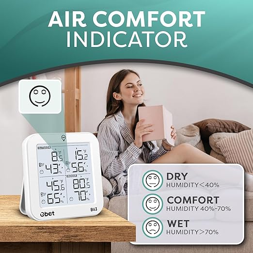 OBET Indoor Outdoor Thermometer Wireless Weather Station with 3 Sensors, Digital Hygrometer Remote Thermometer, Thermometer Temperature Humidity Monitor with Adjustable Backlight, USB Port (500 Feet)