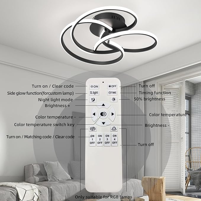 CANEOE Modern Led Ceiling Light, 42W Dimmable Close to Ceiling Light Fixture with Remote Control, Flush Mount Led Ceiling Lamp for Bedroom Living Dining Room Kitchen