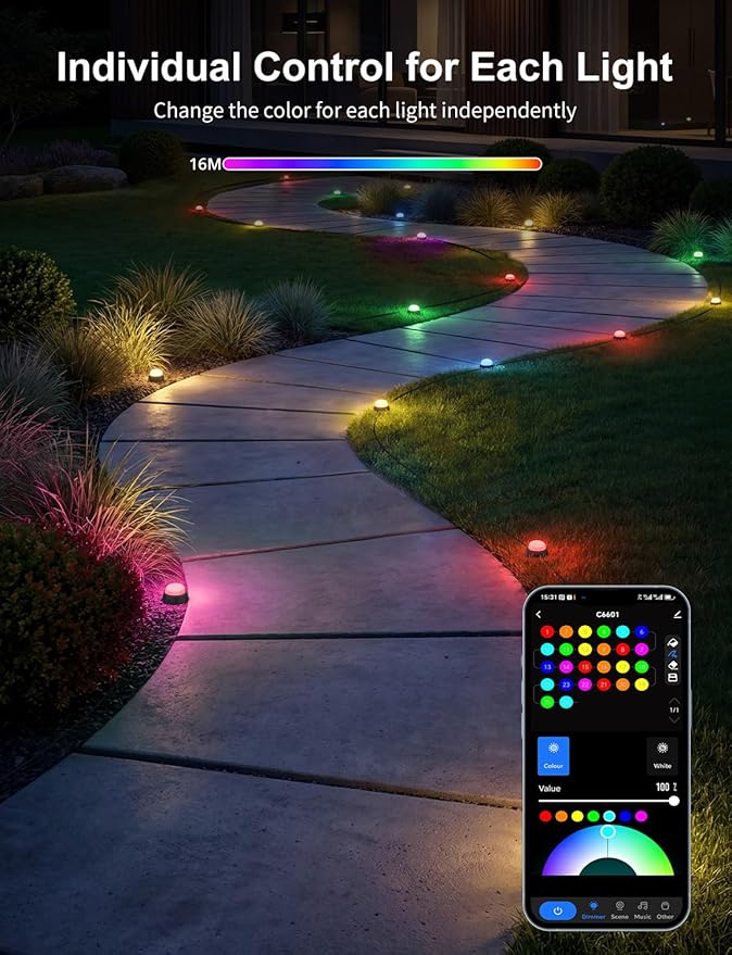 APPECK Smart Outdoor Ground Lights 32 Pack, 100FT RGBW Color Changing Pathway Lights Wired, 2200K Warm White Landscape Lighting, for Garden Yard Lawn Path Holiday Party Decor, with App/Voice Control