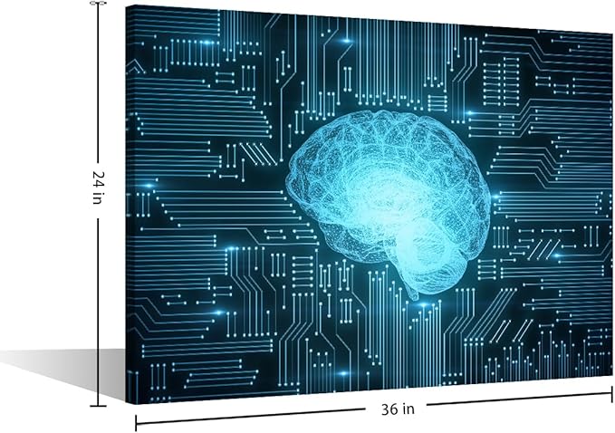 TUMOVO Abstract Design Wall Art for Bedroom Artificial Intelligence Brain Canvas Art Wall Decor Digital Technology Modern Wall Art Pictures for Living Room Giclee Framed Ready to Hang, 36x24in