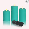 CANDLE CHOICE Real Wax Battery Operated Flameless Candles with Remote Automatic Timer Realistic Flickering Electric LED Pillars Wedding Party Holiday Decorations 3 Pack Rustic Texture Peacock Blue