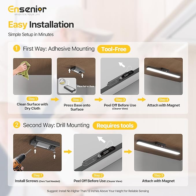 Motion Sensor Light Indoor, Rechargeable Under Cabinet Lighting with Remote Control Digital Battery Display, Dimmable Magnetic LED Closet Lights, 3 CCT Stick on Lights for Kitchen, Hallway, Stairs