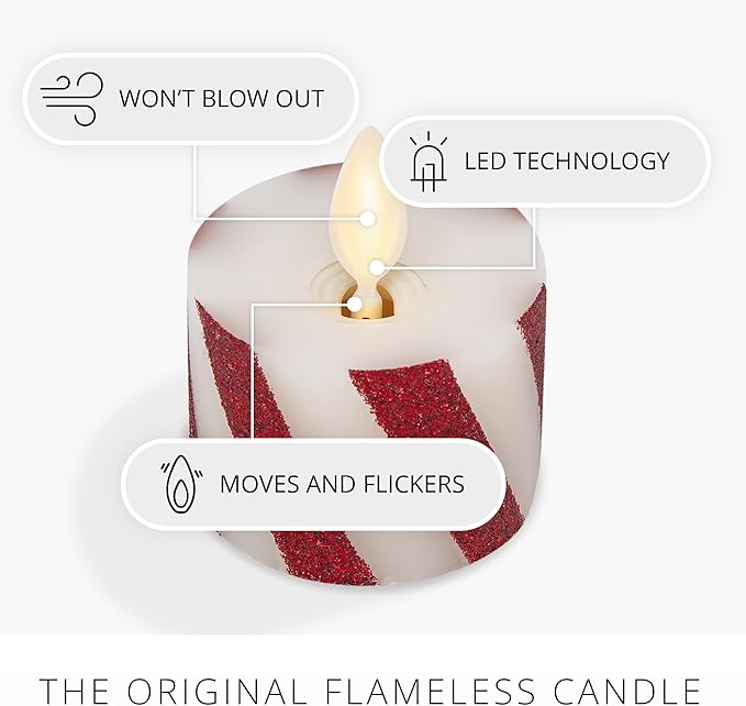 Luminara 2-Pack Moving Flame LED Flameless Tealight (1.4" x 2") Battery Operated Plastic LED Flameless Tea Light Smooth (Candy Cane Red)