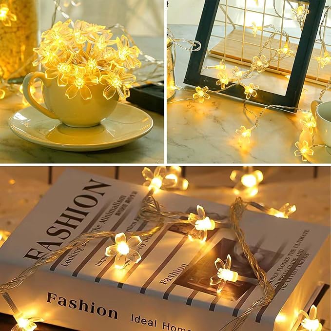 ITICdecor Flower String Lights 15 FT 30 LED Fairy Christmas Lights Battery Operated Indoor&Outdoor Twinkle Lighting Bedroom Decor for Party Wedding Xmas Tree (Warm White)