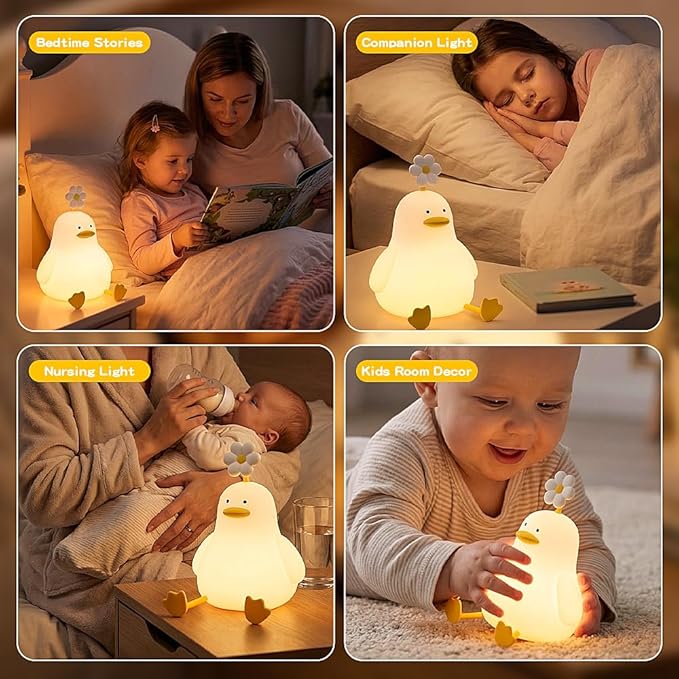 Cute Duck Night Light for Baby Kids Toddler, 3 Level Dimmable Squishy Duck Lamp, 30 Min Timer Off Nursery Bedside Nightlight, Rechargeable Touch Lamp for Bedrooms Living Room Decor Gift Ideas