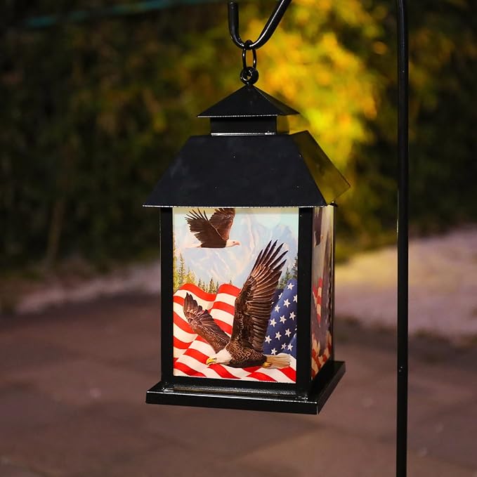 Afirst Solar Lantern Outdoor, Hanging Lights Decorative American Flag Outdoor Lighting Waterproof Umbrella Lights for Patio Garden, Table,Party Decor（Included Shepherd Hook）