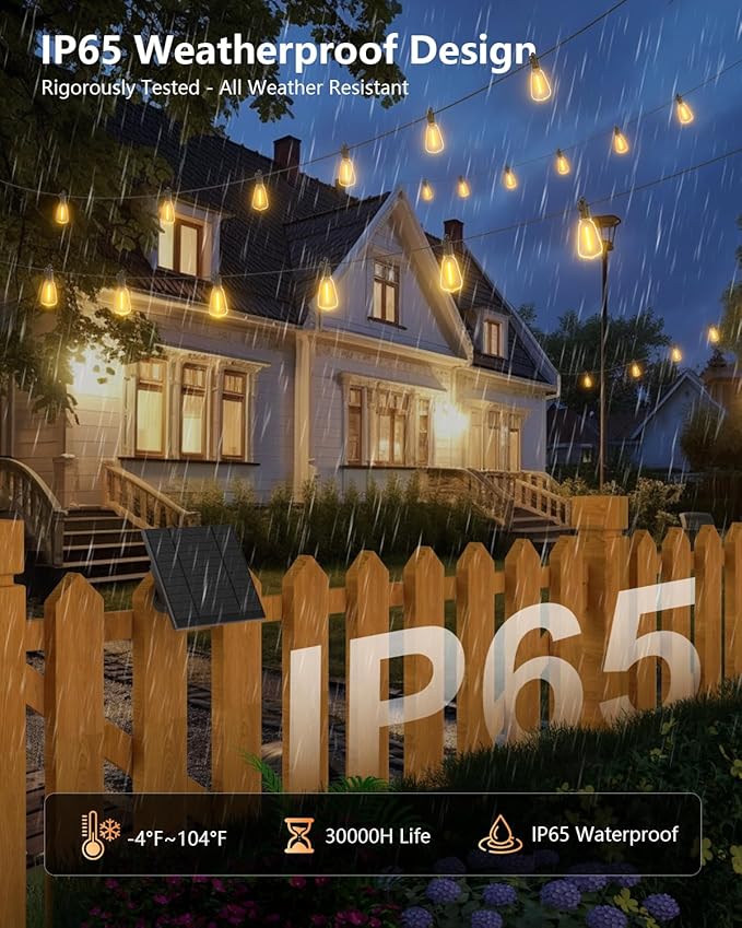 Brightown 76FT Solar String Lights Outdoor Waterproof with Remote, 23+1 LED Shatterproof Bulbs, Dimmable & Timable, 3 Light Modes - Commercial Grade Patio Lights for Garden Backyard Party Decor