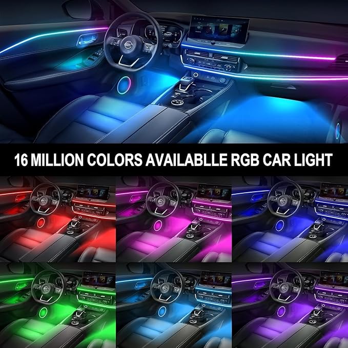 Interior Car LED Strip Lights, Acrylic LED Lights for Car with Dynamic Dreamcolor Chasing, Ambient Lighting Kits Music Sync Wireless APP and RF Remote Control (8 in 1)