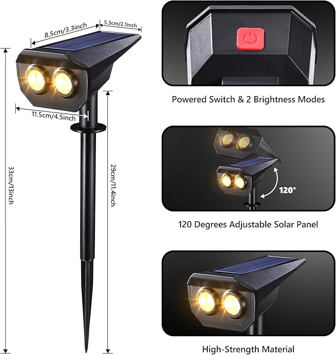 Flacchi Solar Lights Outdoor Waterproof - 2 Lighting Modes Solar Powered Garden Yard Spot Lights for Outside Landscape (Warm White, 4 Pack)