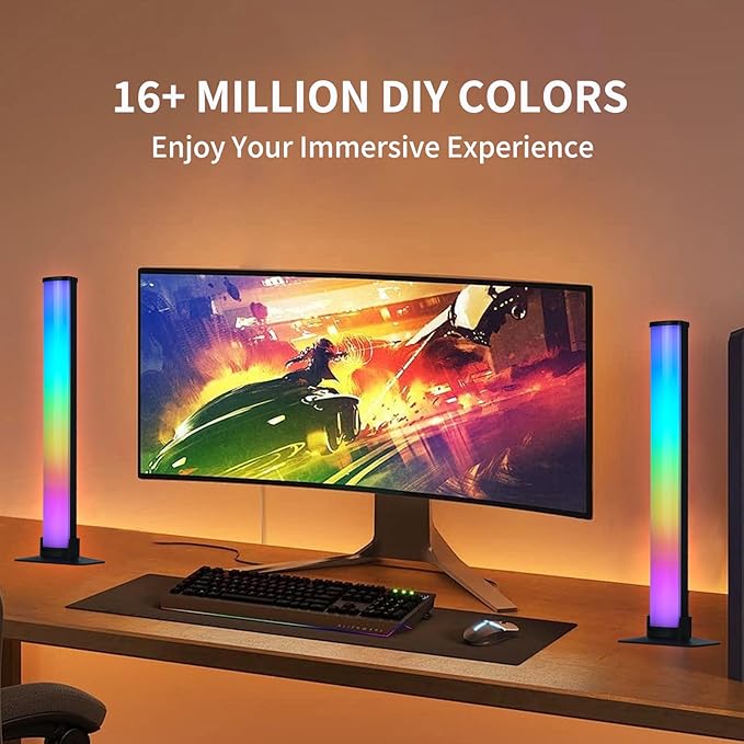 LED Light Bar, 12 Inch Smart RGB Gaming Strip, 16 Million Colors with Music Sync, USB Powered Wall Lighting for Room, TV, PC Decoration