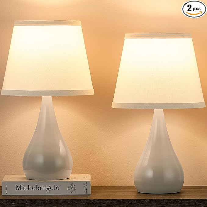17.3'' Modern Dimmable Touch Lamps for Nightstand 2pcs, Table Lamps for Living Room, Reading Desk Lamp for Office, Bedside Lamps with Iron Base, Small Lamp for Bedroom, Bulb Included, Cream