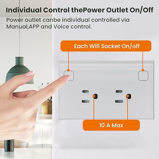 WiFi Smart Wall Outlet, Outlet Compatible with Alexa and Google Home, Smart Tuya Socket with Energy Monitoring and Timer, Dual Sockets2.4GHz WiFi Only, White 1 Pack