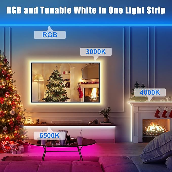 RGBWW Smart LED Strip Lights, 32.8ft Tunable White 3000K to 6500K+RGB WiFi Led Light Strips Work with Alexa Google, Music Sync Color Changing Indoor Rope Lights for Kitchen, Room, Cabinet