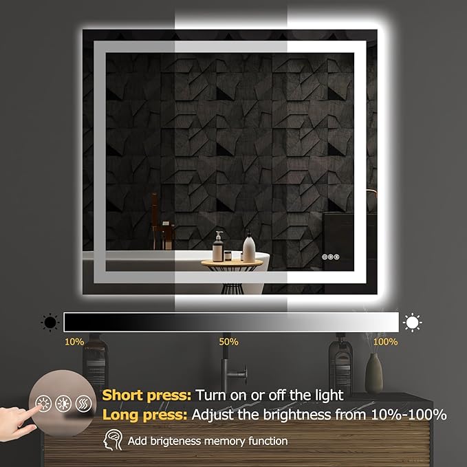 40X36 LED Bathroom Mirror with Lights, Anti-Fog, Dimmable, Backlit + Front Lit, Smart Bathroom Vanity Mirror, Memory Function, Shatterproof, Tempered Glass (Horizontal/Vertical)