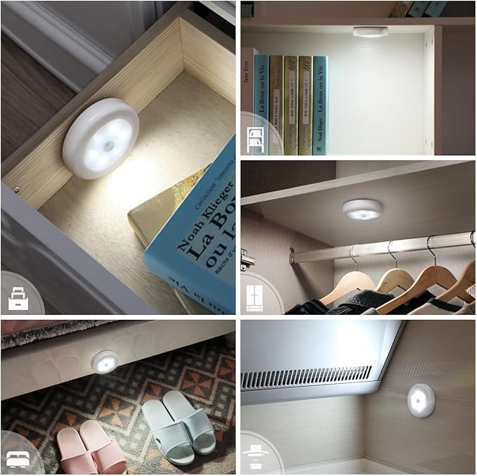 AMIR Upgraded 3.15” Motion Sensor Light Indoor, Cordless Battery Powered Stick on LED Night Lights for Closet, Stair, Under Cabinet, Hallway, Kitchen (White - Pack of 3)