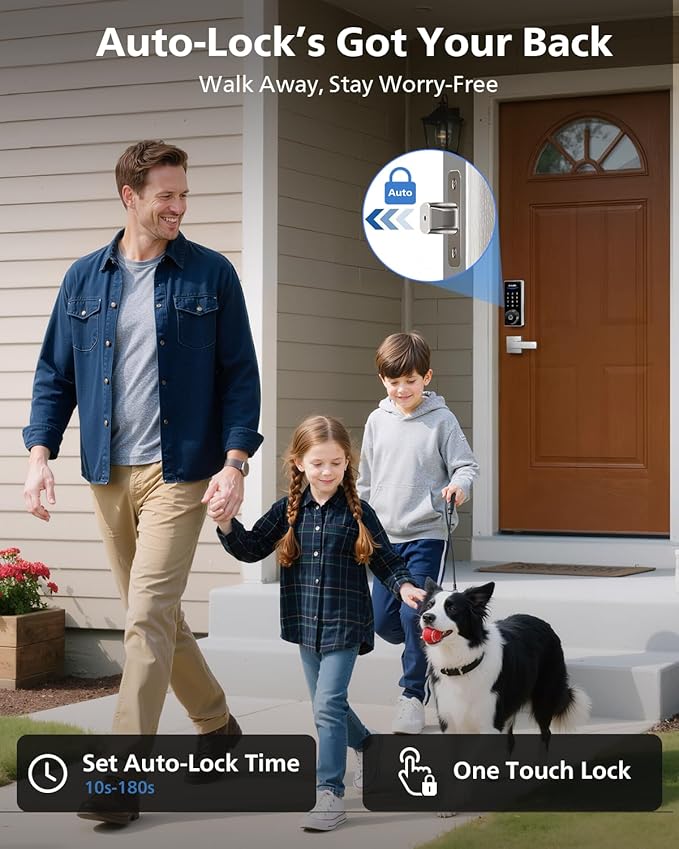 Philips Wi-Fi Smart Lock with Handles, Built-in WiFi Keyless Entry Front Door Lock Set, Keypad Deadbolt with Handle, App Fingerprint Code Unlock, Auto Locking, Remote Control & Voice Unlock, Nickel