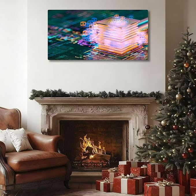 Wibinuki Wall Art Wall Decor Wall Paintings Abstract CPU da cubes. Machine Learning s. AI - Artificial for Living Room Bedroom Bathroom Home Decor Can Be Hung Directly 20"x 40"