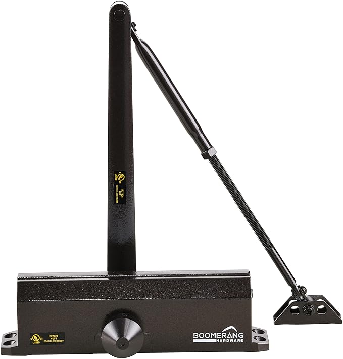 Boomerang Medium/Heavy Duty Automatic Commercial Door Closer - D4016 Surface Mounted, Grade 1- ADA & UL 3 Hour Fire Rated, Adjustable Size 1-6 for Entry & Aluminum Storefronts, Dark Bronze (US10B)