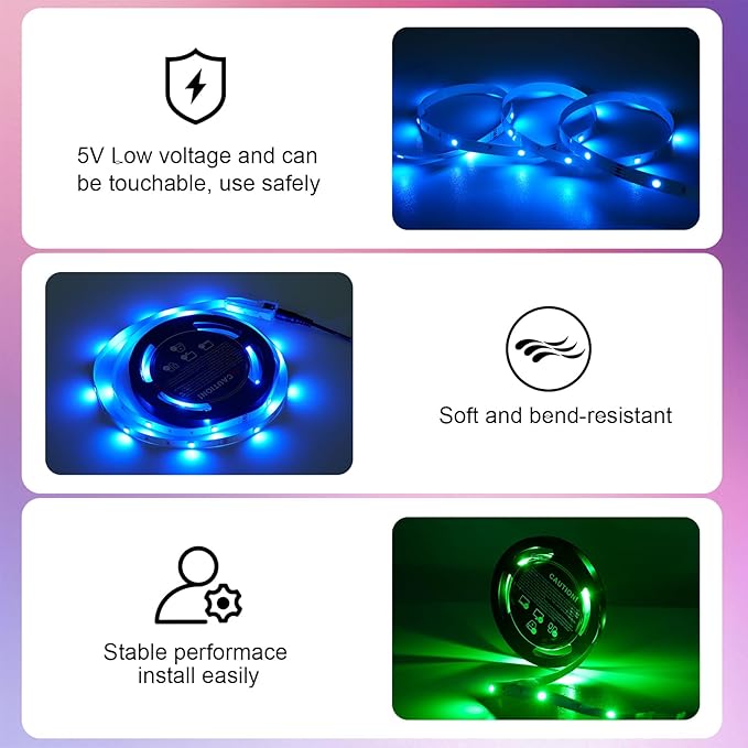 USB 32.8ft LED Strip Lights Color Changing LED Tape Lights with IR Remote Controller and Dimmable LED Strip for Bedroom Cabinet Bar