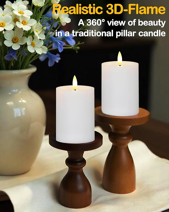 3"x6" Outdoor Waterproof Flameless Candles with Remote and Timers, LED Candles, Battery Operated Candles, Electric Fake Pillar Candles for Patio, Porch, and Lanterns Decor (White, Plastic)