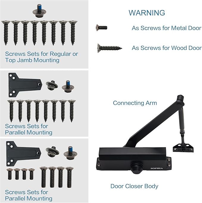 SOPHIA Commercial Door Closer Grade 2, Automatic Door Closer DK700 with Backcheck Function, Hydraulic Auto for Home & Light Commercial Property (Size 3), Matte Black