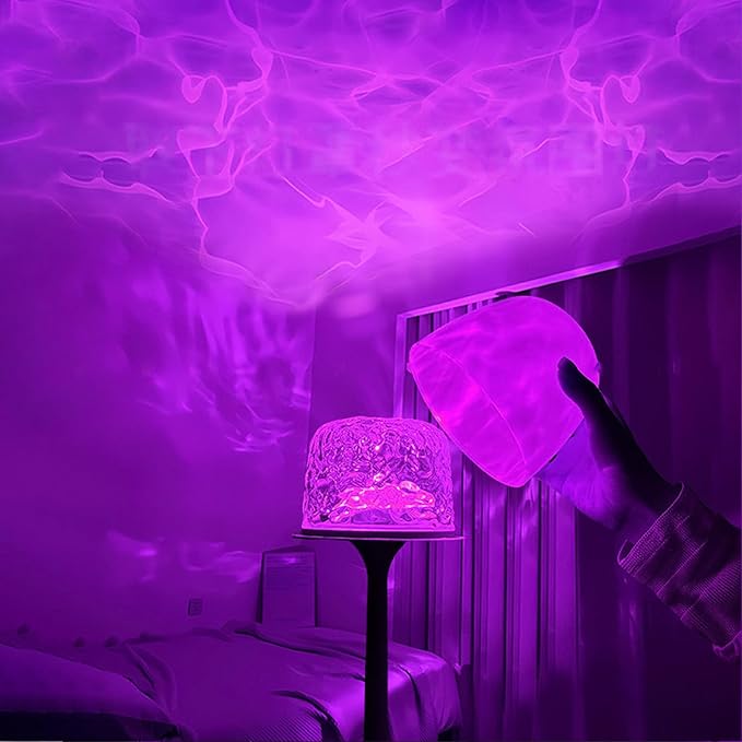 Cordless Shower Lamp,Bedside Lamp,Touch Ocean Wave Projector Light,3 Way Color Temperature,16 Color Changing Light,Dimmable,Rechargeable Aurora Night Lights for Bedroom Bathroom, Waterproof