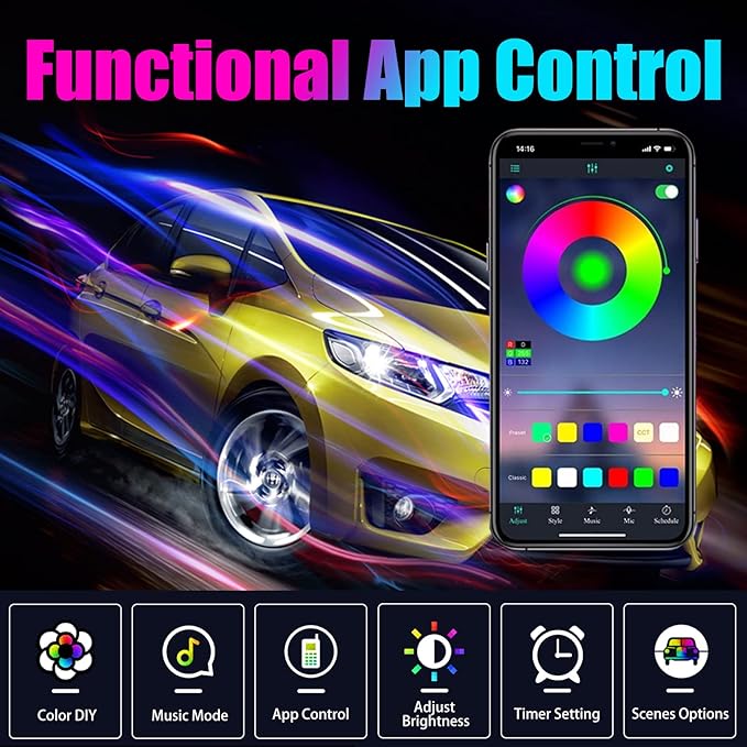 1 PC Car LED Strip Lights, 16 Million Colors 5 in 1 with 236 inches Fiber Optic, Multicolor RGB Car Interior Lights Automobile Ambient Neon Lighting Kit (Multicolored)