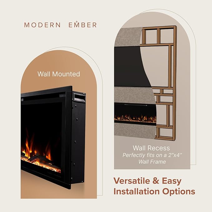 Modern Ember Aerus Slim 42 Inch Smart Linear Electric Fireplace | Recessed in-Wall or Wall-Mount | LED Multiple Flame Colors | Alexa/WiFi Enabled | 4.25” Profile | Remote Included