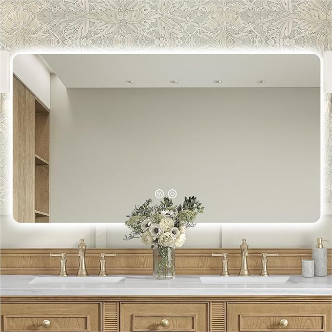 36" x 48" Frameless LED Bathroom Mirror with Lights, Lighted Vanity Mirror with Anti-Fog, 3-Color Stepless Dimmable, Memory, Shatterproof, UL-Listed, Wall Backlit Mirror (Horizontal)