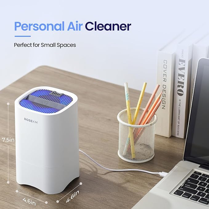 Small Air Purifiers for Home, Mini Air Purifier for Desktop, Bedroom, Office, Car, Room, Portable HEPA Air Purifier Air Cleaner for Smoke, Dust with Night Light