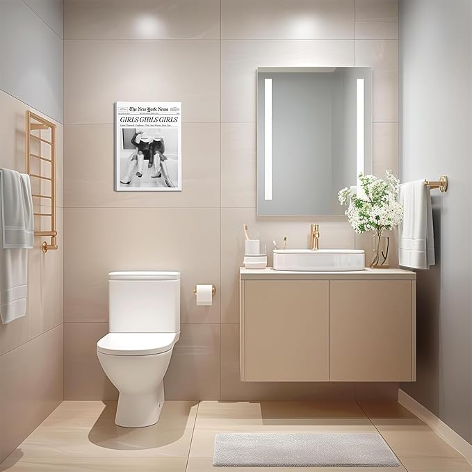 New York Trends Black and White Newspaper Wall Art,12x16In Vintage Healine Canvas Bedroom Wall Decor,Funky Feminist Framed Posters,Do It for The Plot,Bathroom Artwork for Bar Cart Girl Dorm Apartment Decorative,Framed