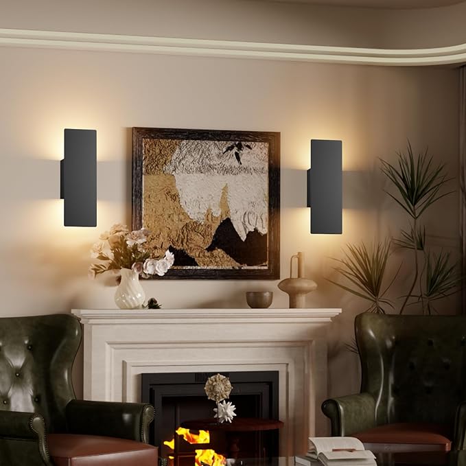 Tipace Hardwired Black Wall Sconces,3000K Modern Wall Lights Led Indoor Wall Wall Mount Light for Bedroom,Living Room, Hallway,GU10 Bulbs Included,2 Pack